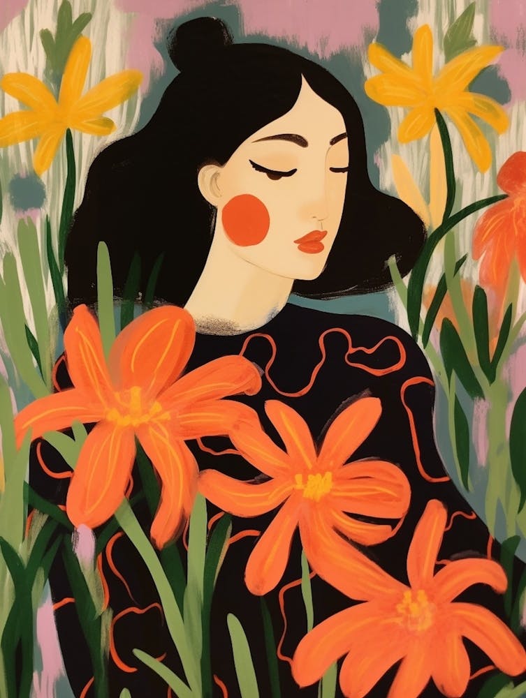 Woman With Autumnal Flowers Gloriosa Lily 1