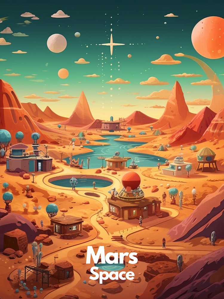 Mars Travel Poster Bubble Planet