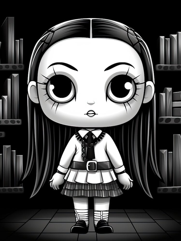 Cartoon Of Wednesday Addams Line Art 2 Fan Art
