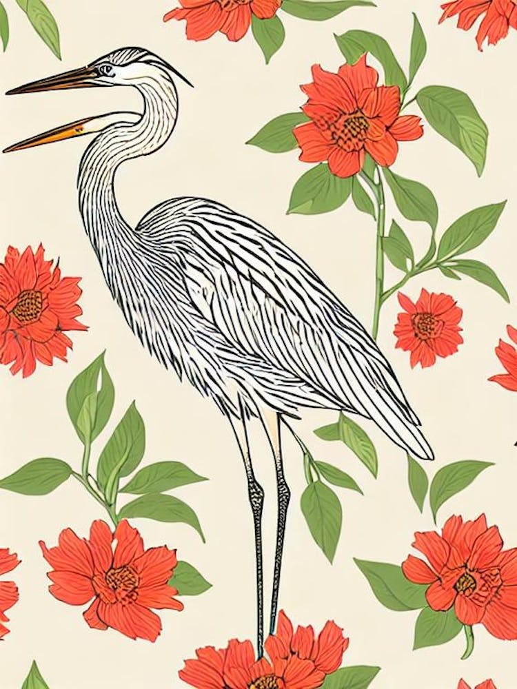 Great Blue Heron 2 William Morris Style Bird