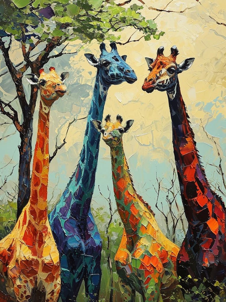 Colourful Brushstroke Herd Of Giraffe