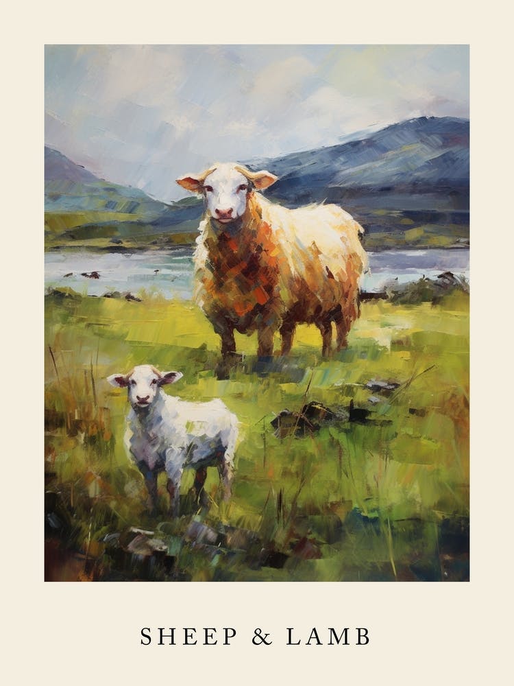 Sheep & Lamb In The Highlands Impressionism Style