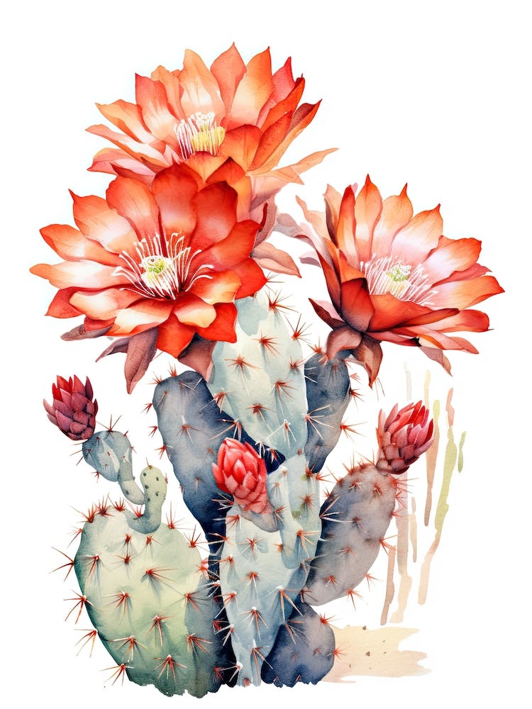 Stenocactus Cactus Watercolour Drawing 3
