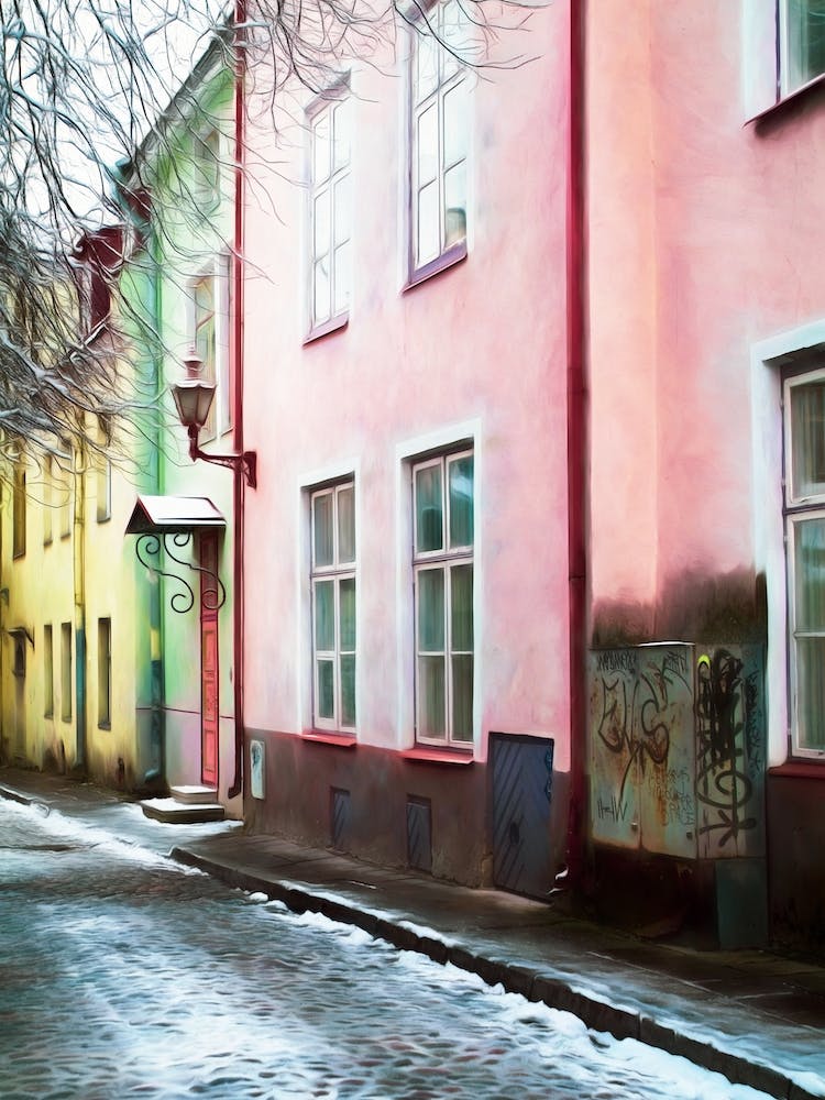 Winter Cobbled Street Tallin