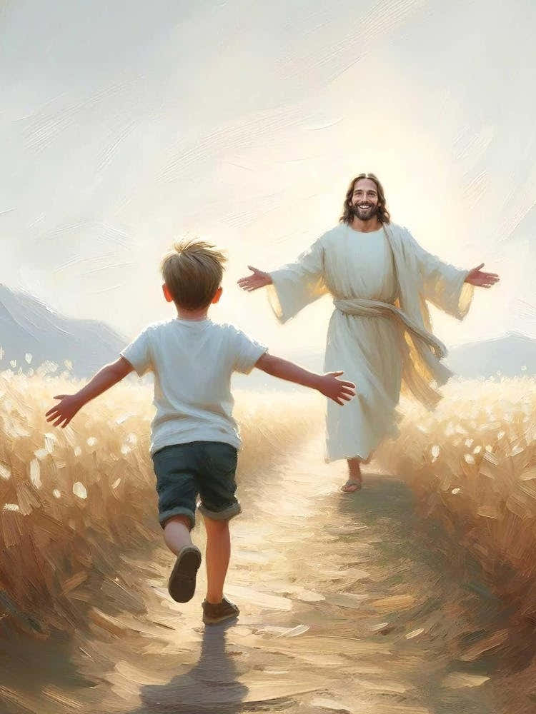 Embracing Faith, Christian Art, Jesus And Boy, Jesus Christ Painting, Lds Art, Bible Prints, Christian Art For Kids, Jesus With Children Art