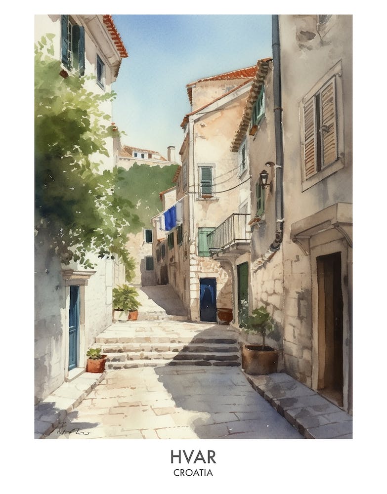 Hvar 2 Watercolour Travel Poster