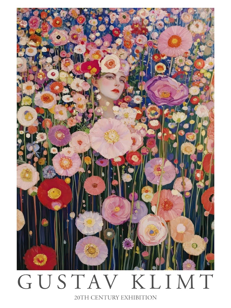 Gustav Klimt Print Flowers Woman Poster Klimt Exhibition Poster Painting Flower Garden Midsummer