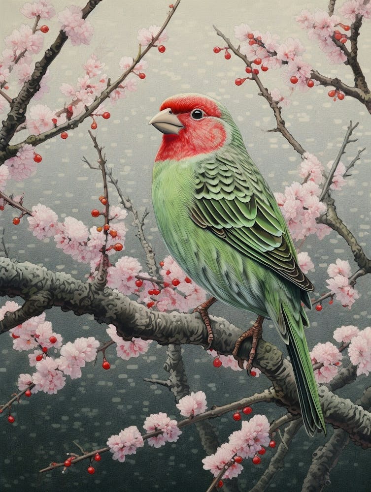 Ohara Koson Inspired Bird Painting Finch 1