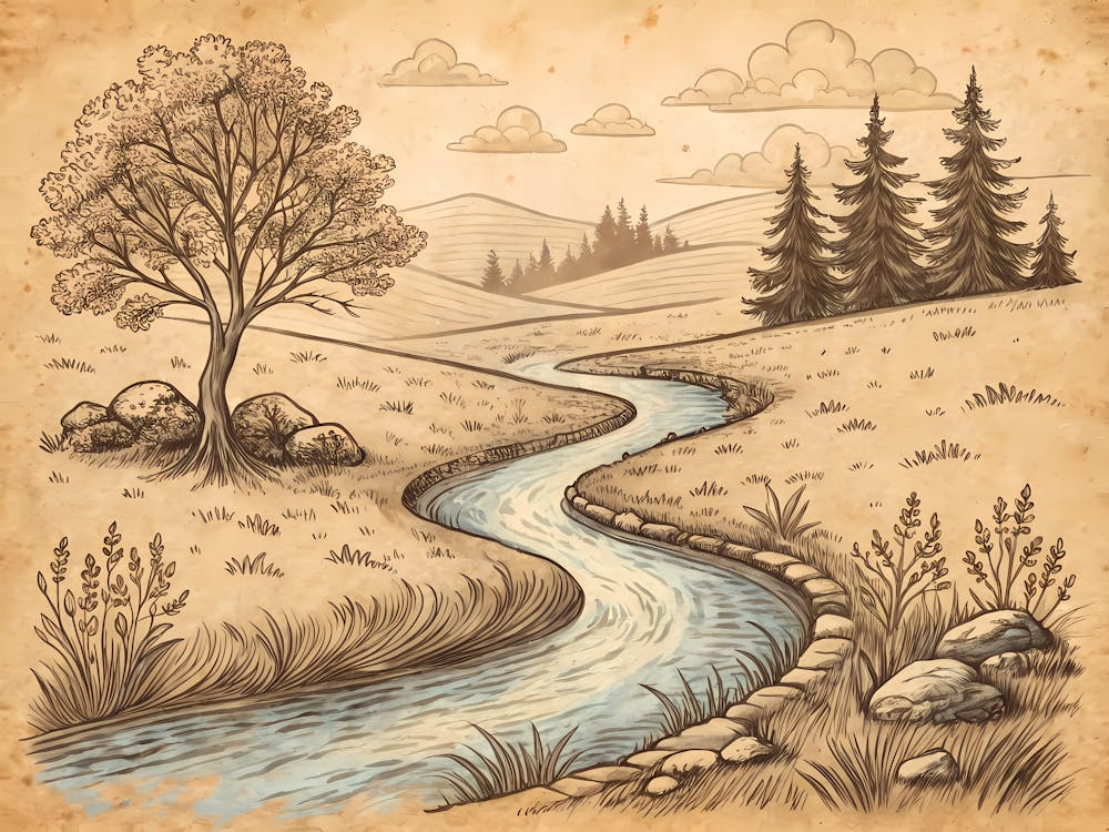 Retro Vintage Style A Hand Drawn Depiction Of A Wi