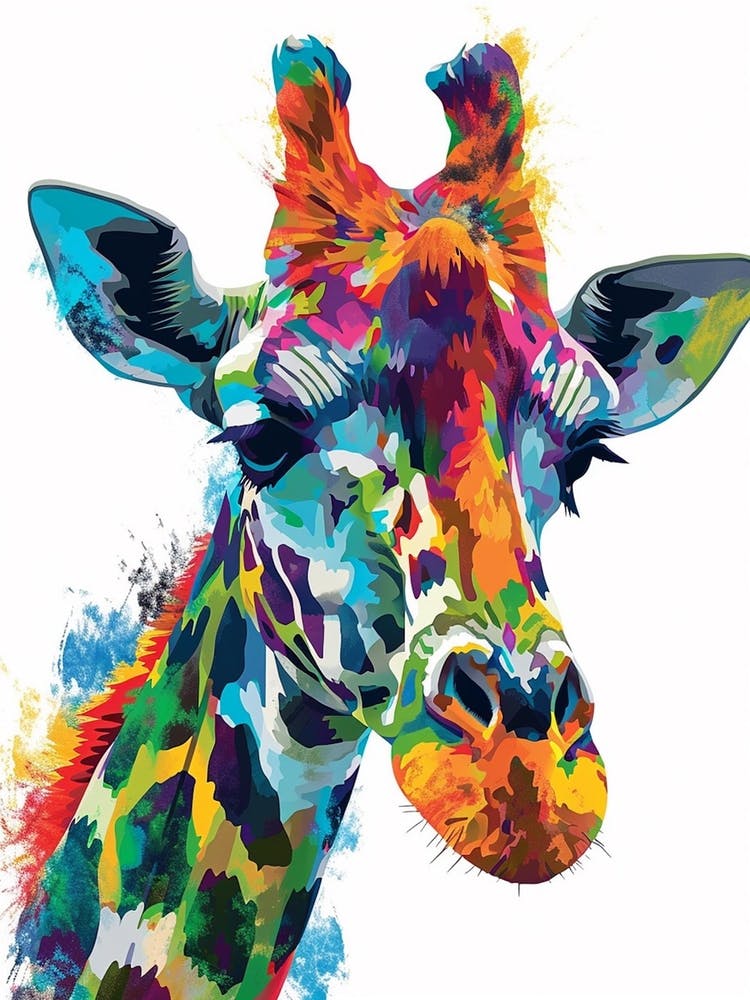 Giraffe Colourful Watercolour Face Portrait 4