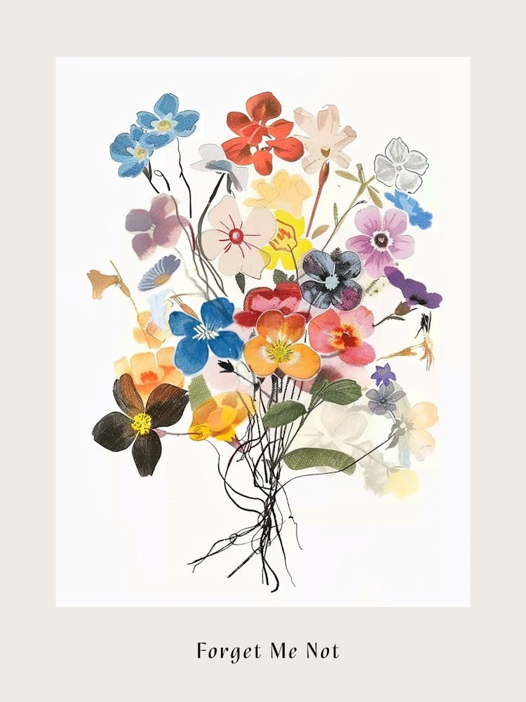 Forget Me Not 5 Collage Flower Bouquet Poster