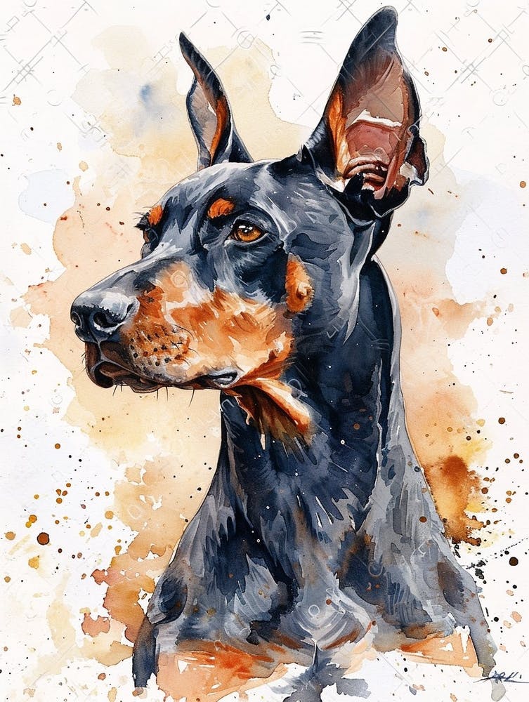 Doberman Pinscher Watercolor Painting 4
