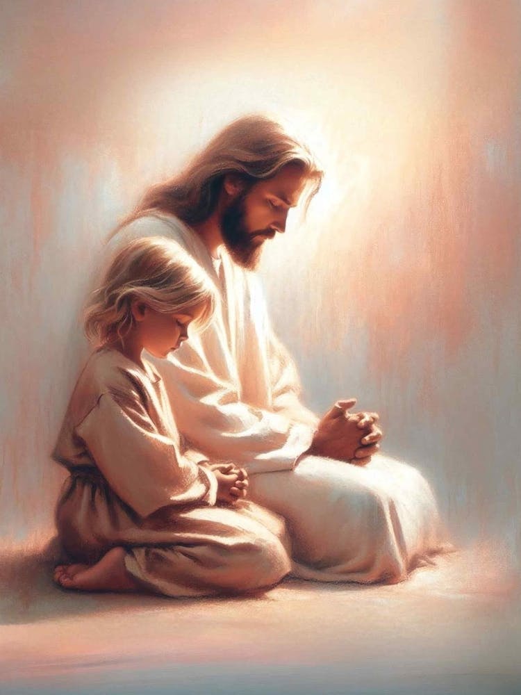 Always With You In Prayer, Jesus Christ Praying, Christian Prayer, Jesus And Little Boy Art, Jesus And Children Painting, Christian Wall Art
