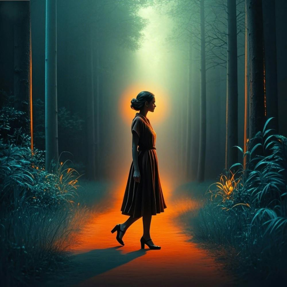 Woman Walking In The Woods