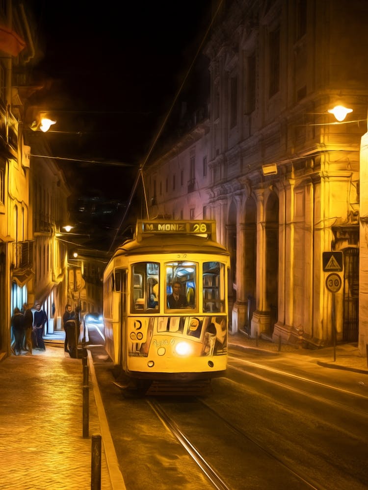 Lisbon Tram At Night