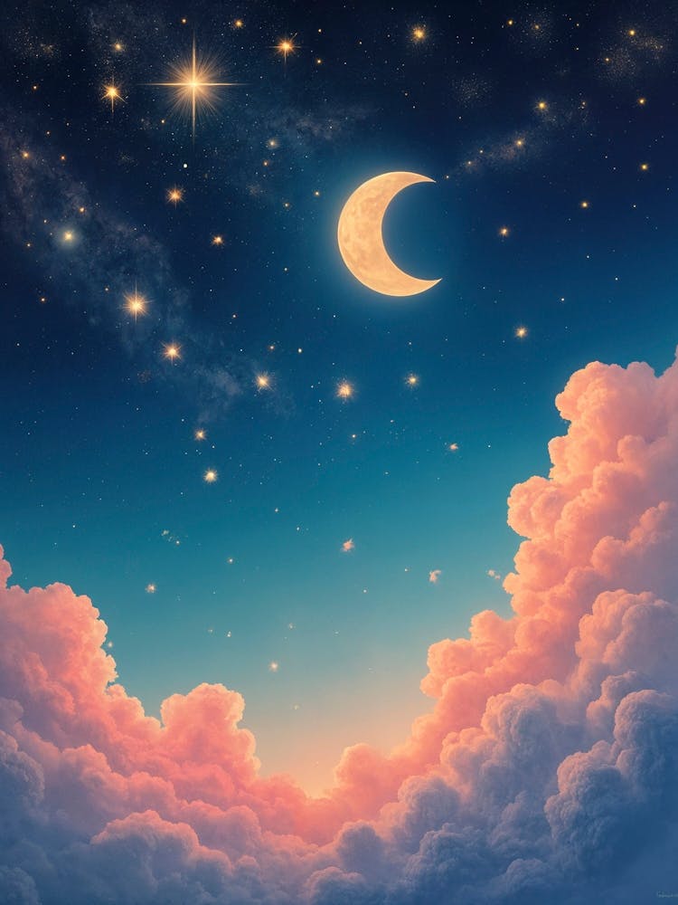 Moon And Stars In The Sky