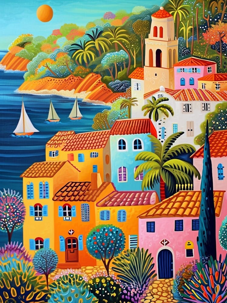 Kitsch Colourful South Of France Coastline 1