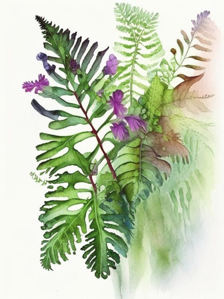 New York Fern Wildflower Watercolour 1