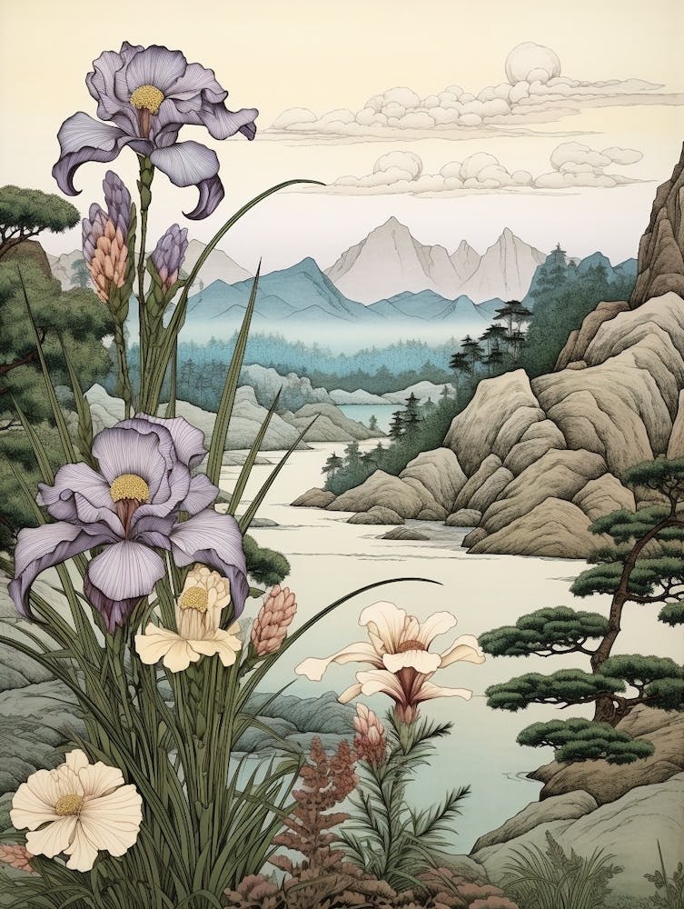 Ayame Japanese Iris 3 Japanese Botanical Illustration