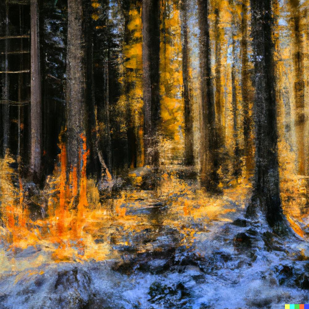 Fire In The Forest Surreal Beautiful Scene