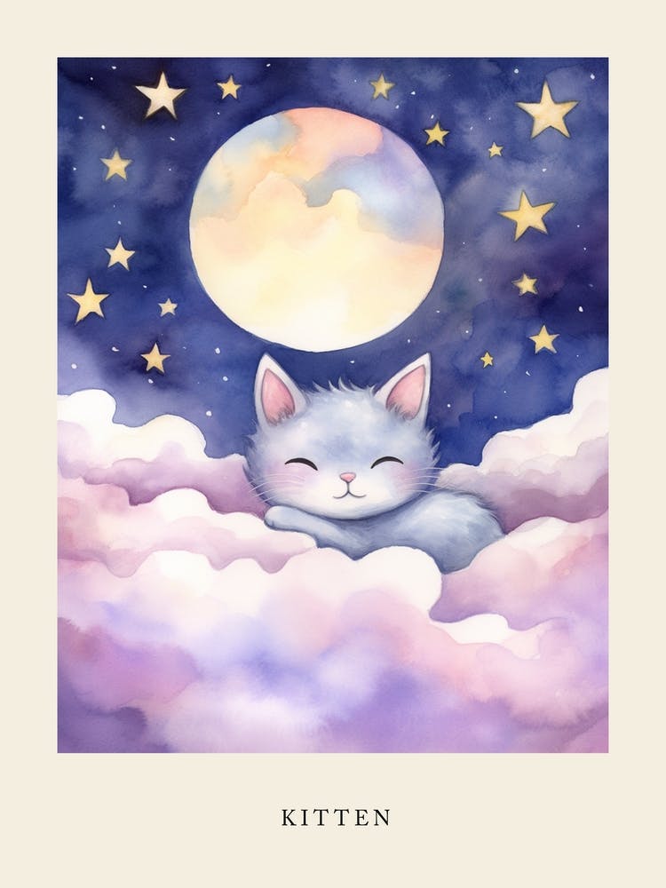Baby Kitten 8 Sleeping In The Clouds Nursery Poster