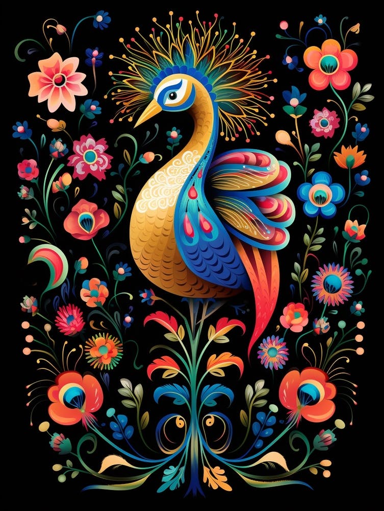 Folk Bird Illustration Peacock 4