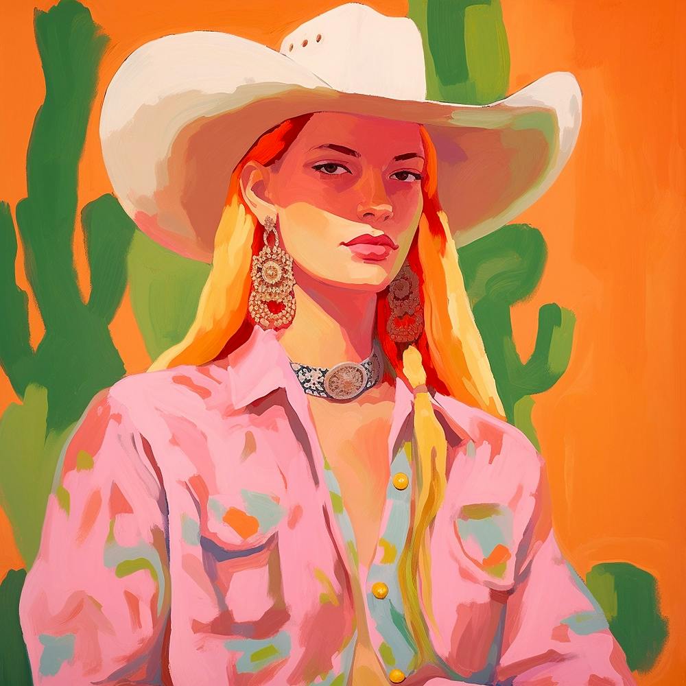 Pink Cactus Desert Cowgirl Portrait