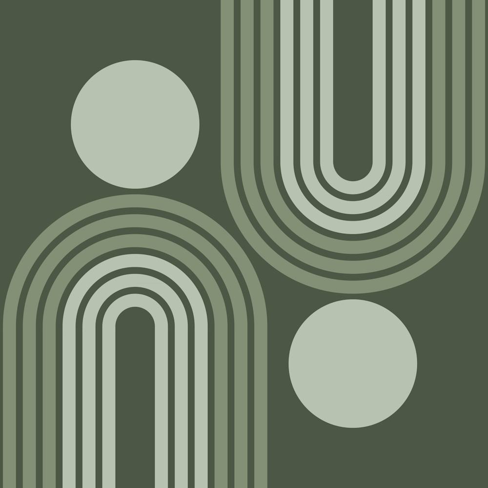 Mid Century Modern Geometric Rainbow And Sun Abstract A18 In Greenery Sage Green 02