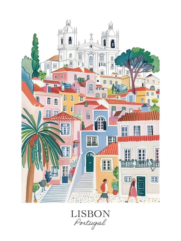 Lisbon Portugal Gouache Travel Illustration