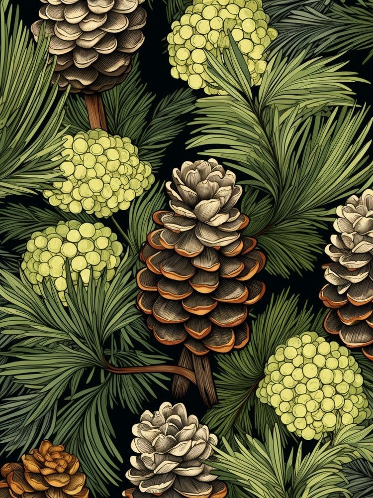 William Morris Style Pinecones 1