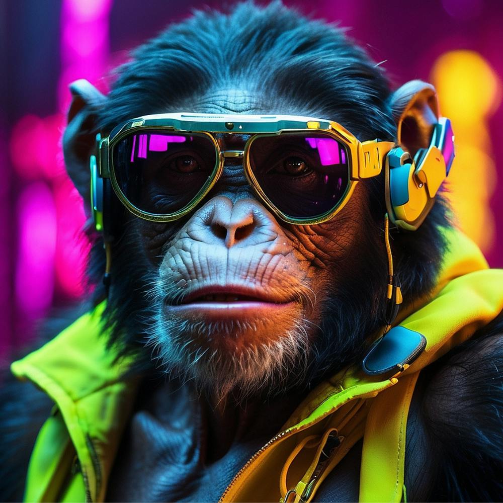 chimpanzee in a neon cyberpunk