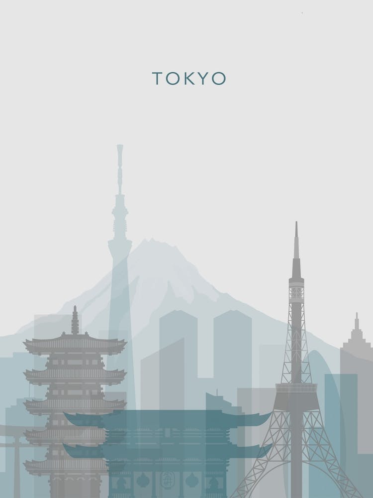 Blue And Grey Tokyo Skyline