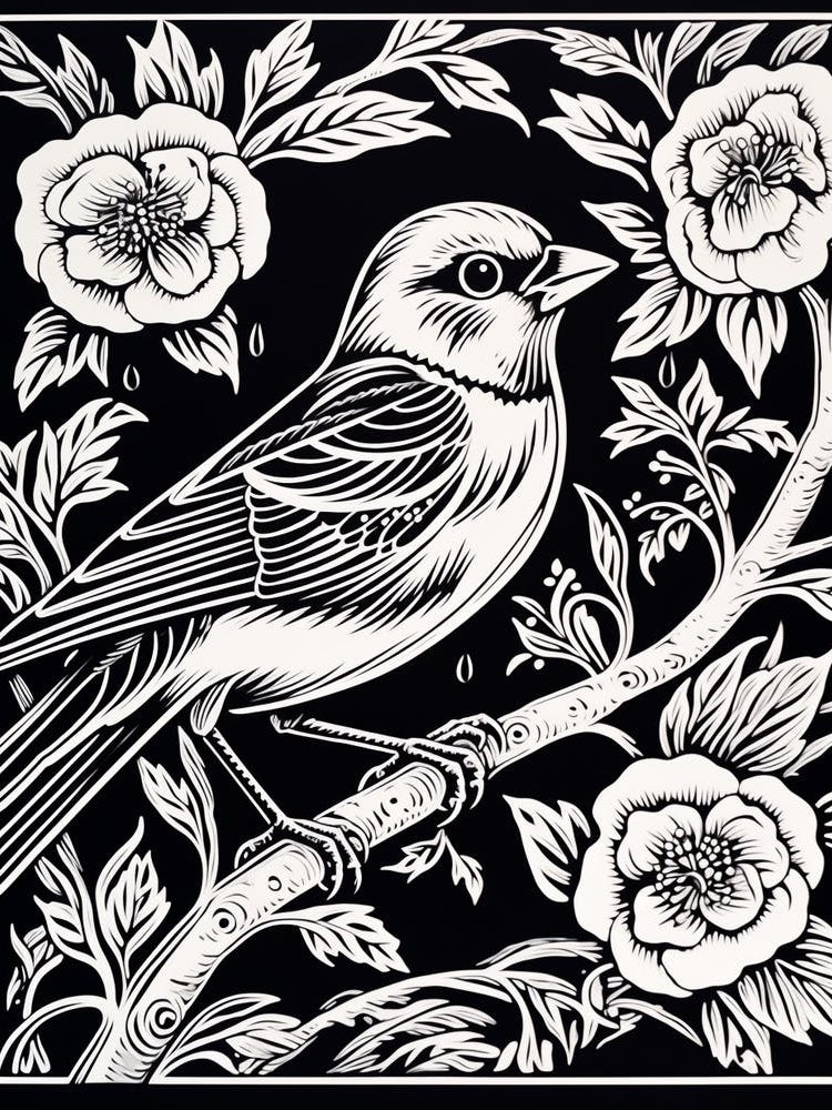 B&W Bird Linocut American Goldfinch 3
