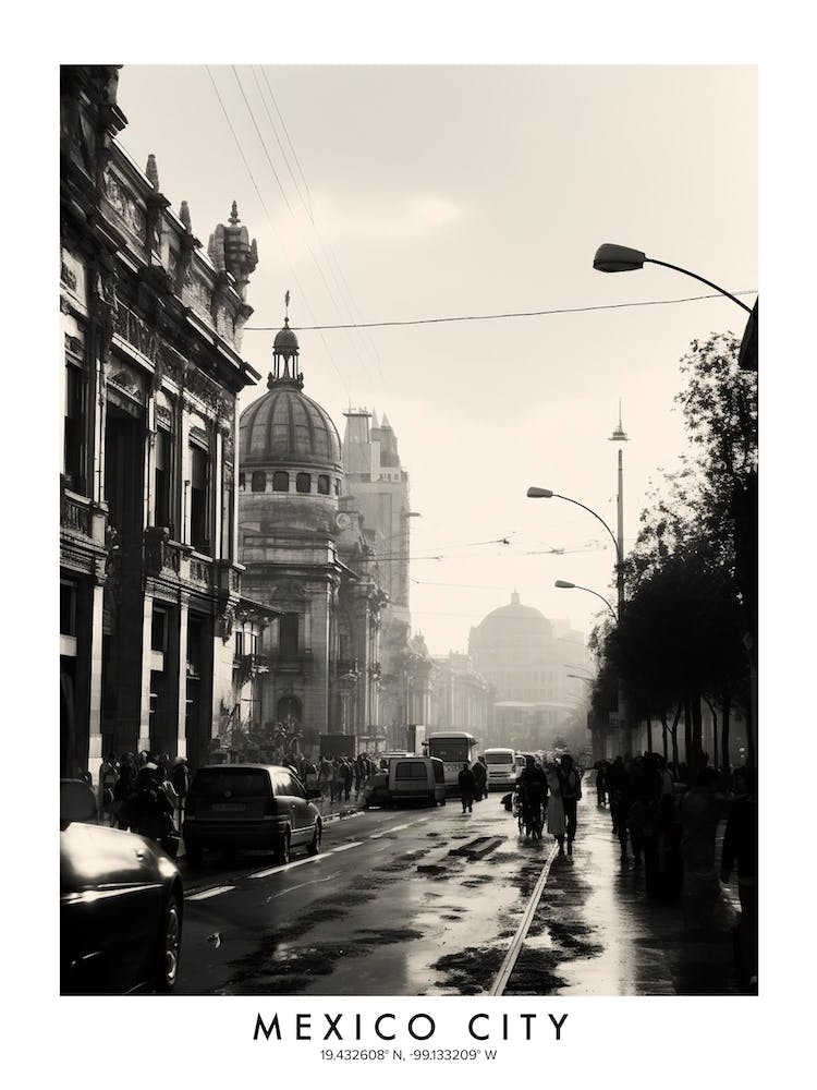 Poster Of Mexico City, Black And White Analogue Photograph 1