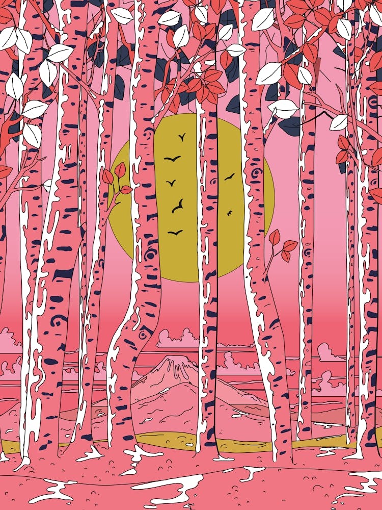 Pink Birch Forest