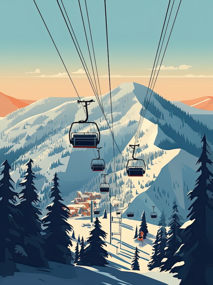 Heavenly Mountain Resort Kalifornien Nevada, Usa, Skigebiet Illustration 1 Einfacher Stil