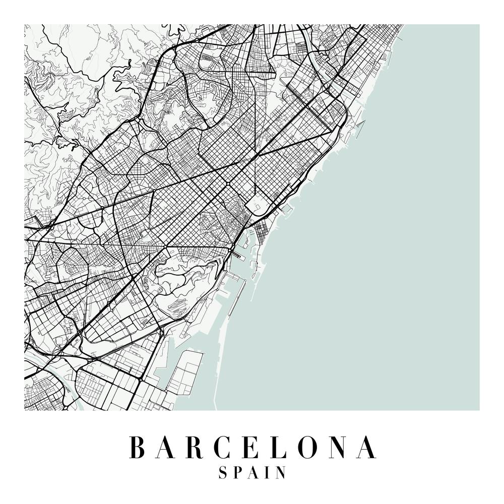 Barcelona Spain Straßenkarte Farbe Minimal Quadratisch