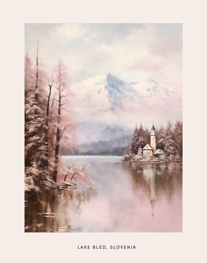 Verträumtes Wintergemälde-Poster Lake Bled Slowenien 2