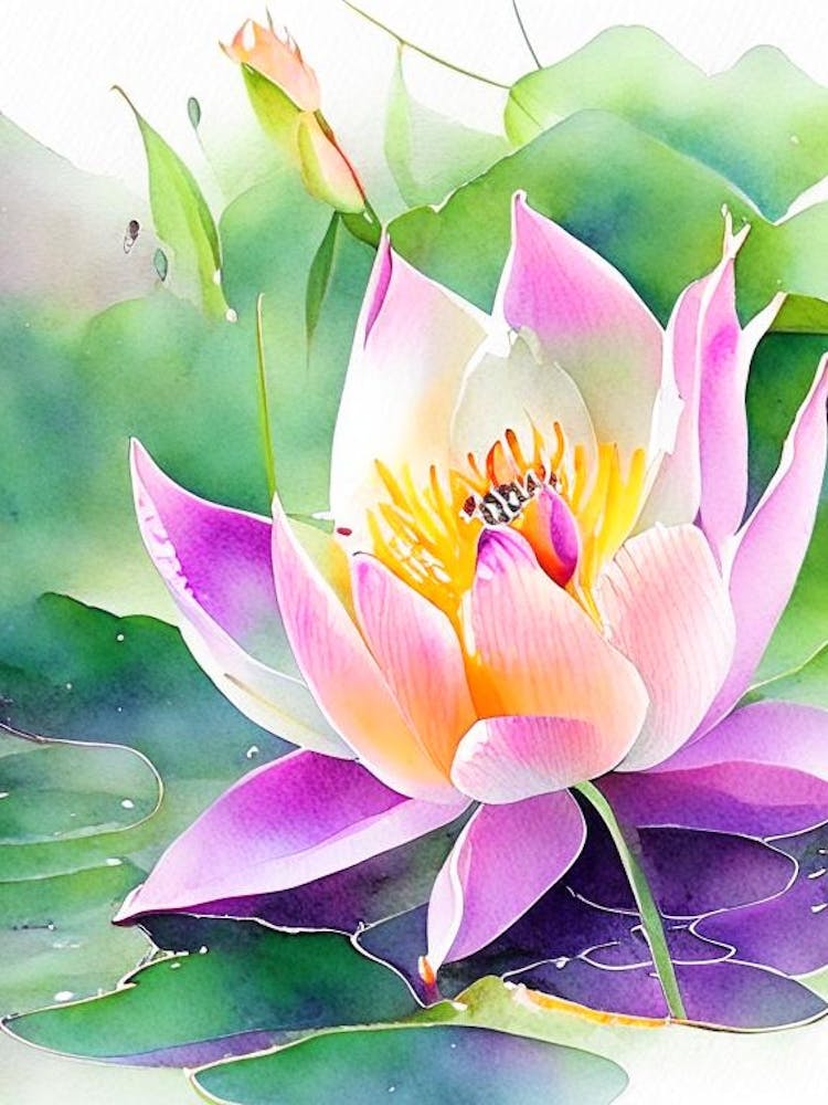 Lotus Flower In Garden Watercolour 2