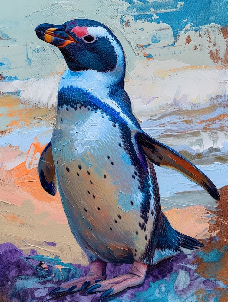 Galapagos Penguin Dunedin Taiaroa Head Colour Block Painting 3