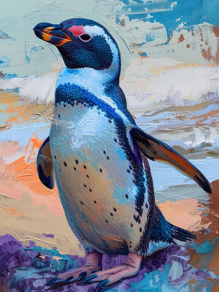 Galapagos Penguin Dunedin Taiaroa Head Colour Block Painting 3
