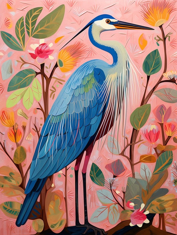 Pink Scandi Great Blue Heron 3