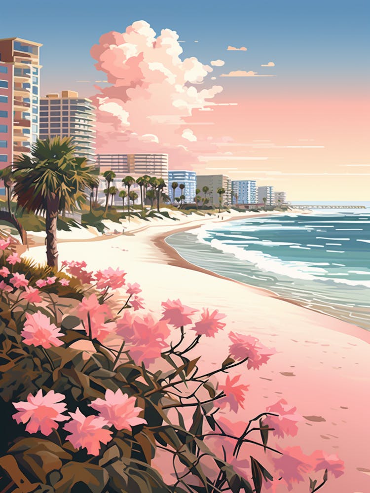 An Illustration In Pink Tones Of Panama City Beach Florida 4