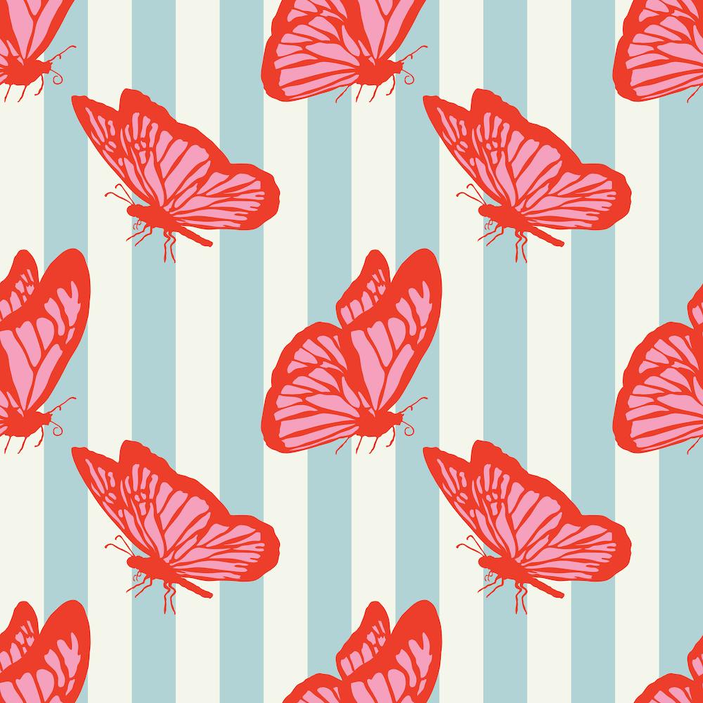 Retro Butterflies On Stripes