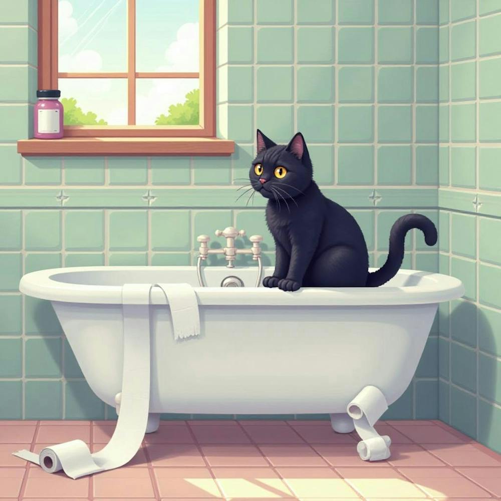 Bathroom Black Cat Toilet Paper Print Funny (1)