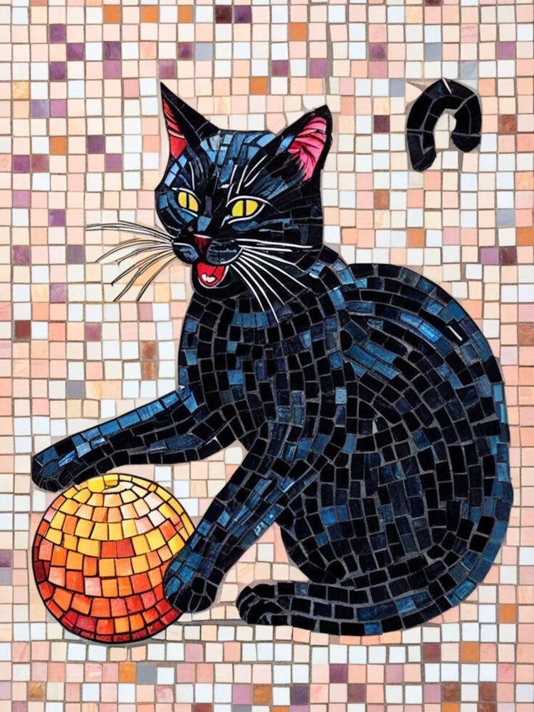 Black Cat With Orange Ball 1