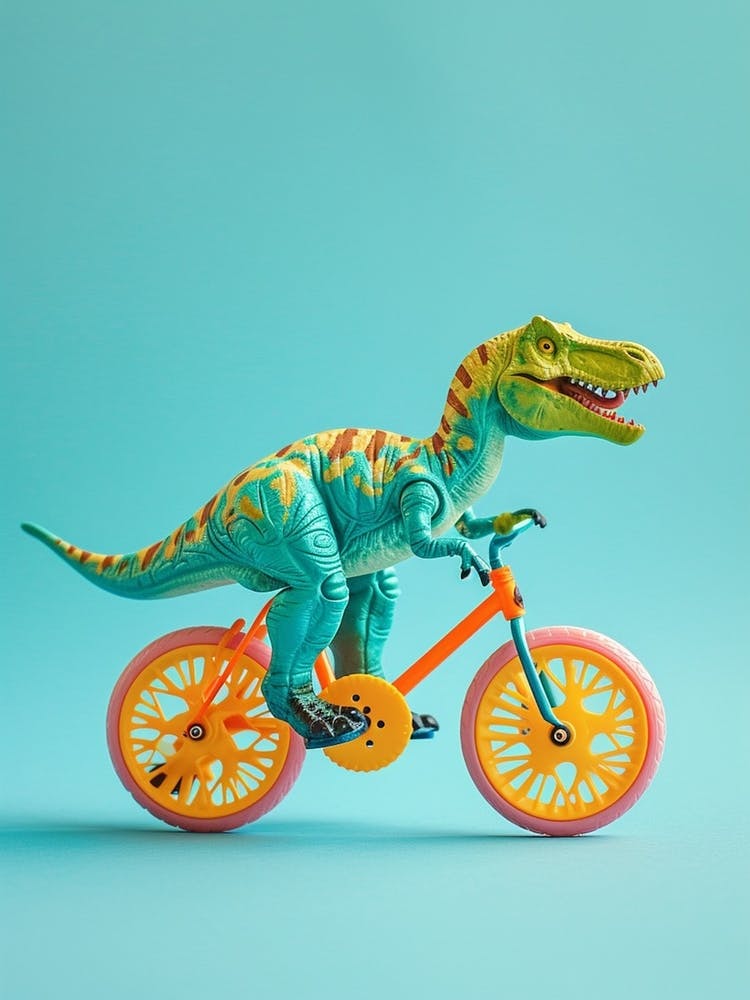 Toy Dinosaur Riding A Bike 1