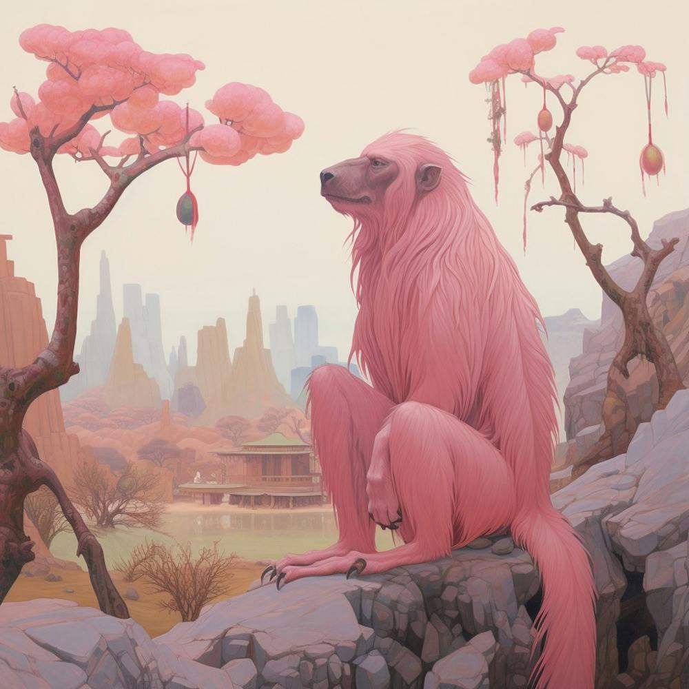 Baboon Pink Jungle Animal Portrait
