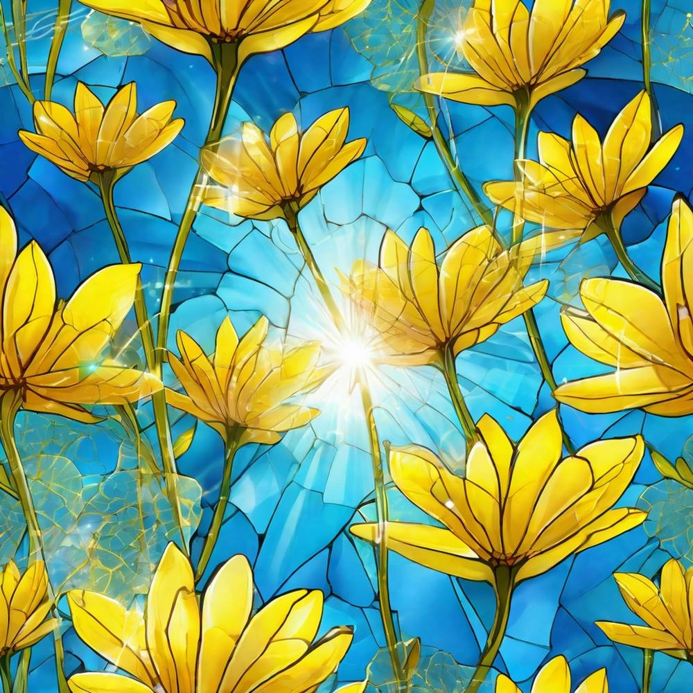 Yellow Flowers In Field With Blue Sky Broken Glass Effect No Background Stunning Something That