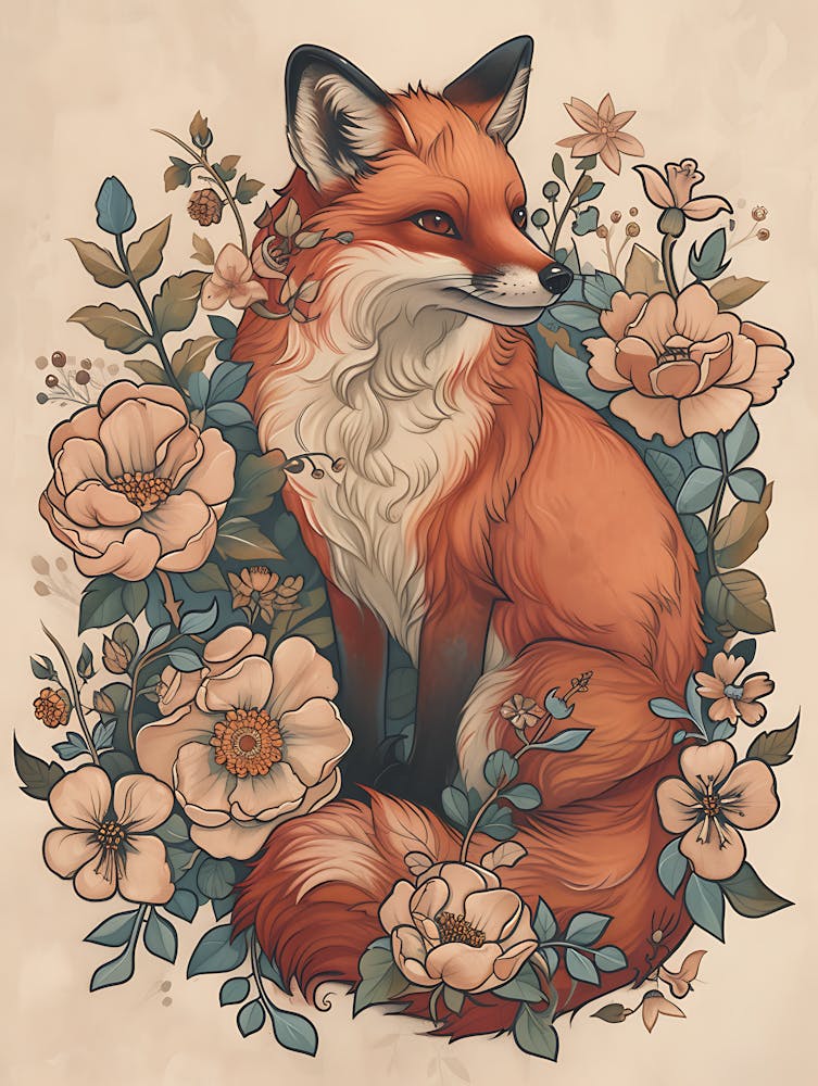 Amazing Red Fox With Flowers 22